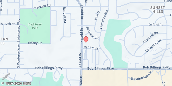Map showing First Baptist Church at 1330 Kasold, Lawrence, KS