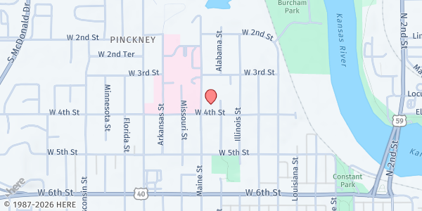 Map showing Heartland Community Health Center at 1312 W. 6th St., Lawrence, KS