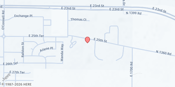 Map showing Lawrence Community Shelter at 3655 E 25th St, Lawrence, KS