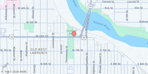 Map showing Lawrence Public Library at , Lawrence, KS