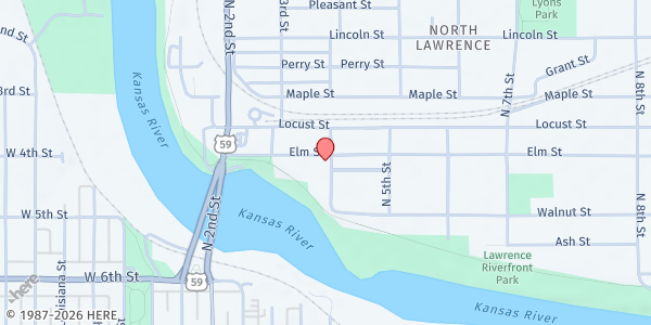 Map showing Sunrise Project at 245 N. 4th St., Lawrence, KS