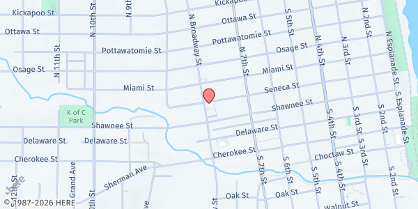Map showing Faith Evangelical Center Food Pantry at 120 N. Broadway St., Leavenworth, KS