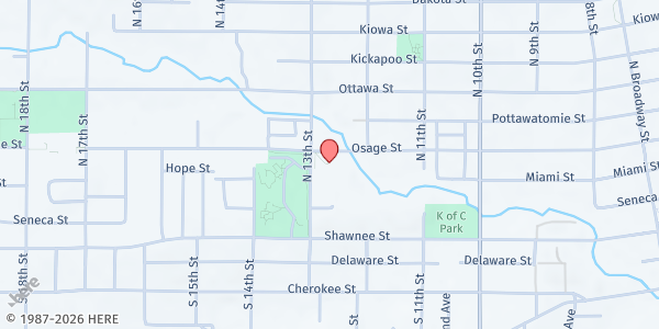 Map showing Leavenworth First Baptist Church at 340 N. 13th St., Leavenworth, KS