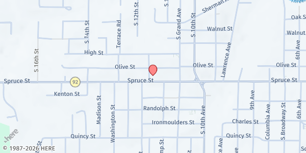 Map showing Leavenworth Mission Food Pantry at 1140 Spruce St, Leavenworth, KS