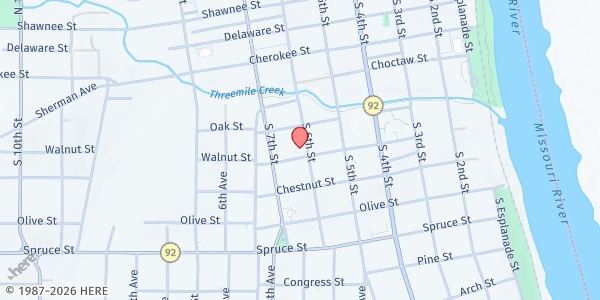 Map showing Salvation Army - Leavenworth at 600 Walnut Street, Leavenworth, KS