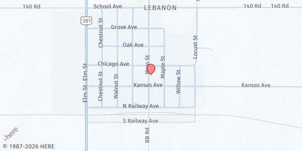 Map showing City of Lebanon at 404 Main, Lebanon, KS