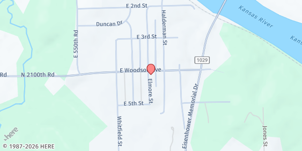 Map showing Lecompton United Methodist Church at 402 Elmore, Lecompton, KS
