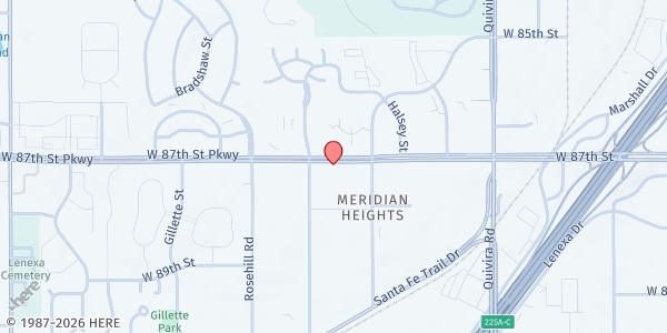Map showing Johnson County Aging & Human Services Multi-Service Center at 12425 W 87th St, Lenexa, KS