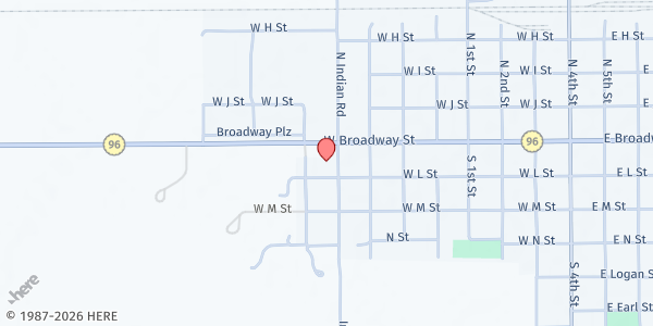 Map showing Wichita County Health Department Mobile Pantry - Leoti at 104 S Indian Rd., Leoti, KS