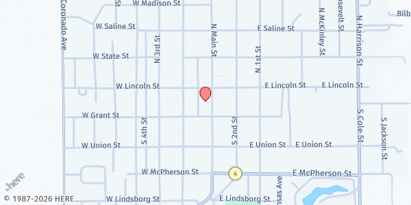 Map showing Lindsborg Senior Center at 116 S. Main St., Lindsborg, KS
