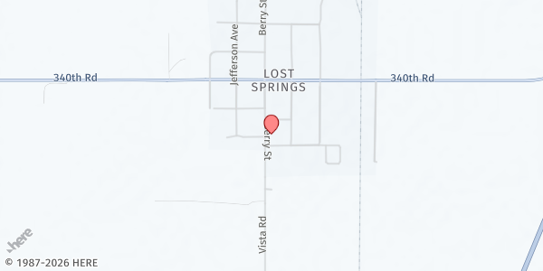 Map showing City of Lost Springs at 250 S Berry, Lost Springs, KS