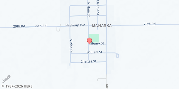 Map showing Mahaska Community Center at 206 North Main Street, Mahaska, KS