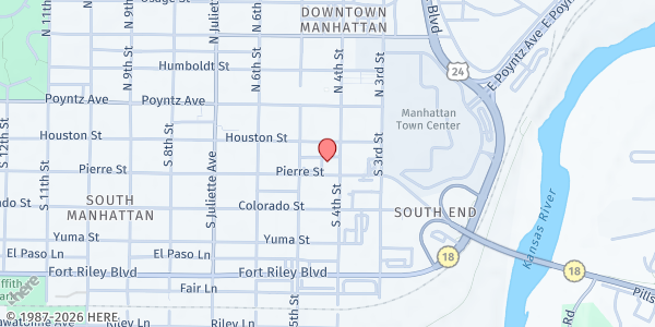 Map showing Catholic Charities of Northern Kansas - Manhattan at 212 S. 4th St., Manhattan, KS