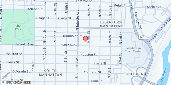 Map showing First UMC Manhattan at 612 Poyntz Avenue, Manhattan, KS