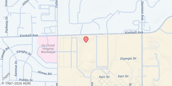 Map showing Hands On K-State - Food Distribution Center at 2201 Kimball Ave, Manhattan, KS