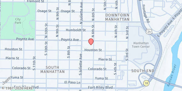 Map showing St. Paul's Episcopal Church at 601 Poyntz Ave., Manhattan, KS