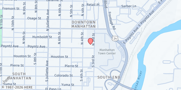 Map showing The Salvation Army - Manhattan at 308 Poyntz Ave, Manhattan, KS
