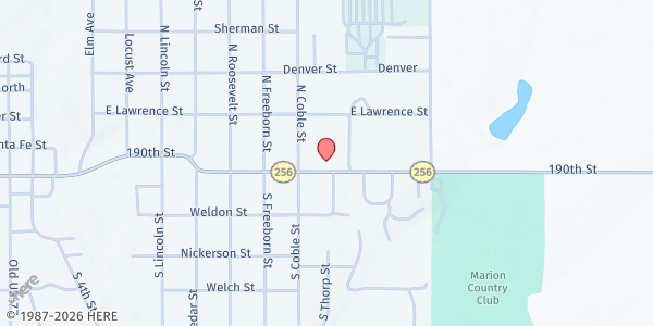 Map showing Marion County Food Bank at 1220 E Main Street, Marion, KS