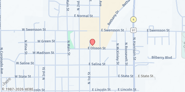 Map showing Dala Pantry-Messiah Evangelical Lutheran Church at 402 N 1st St, McPherson, KS