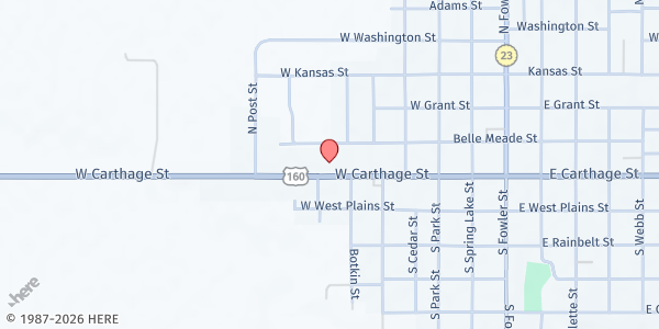 Map showing Meade Council on Aging at 624 West Carthage Street, Meade, KS