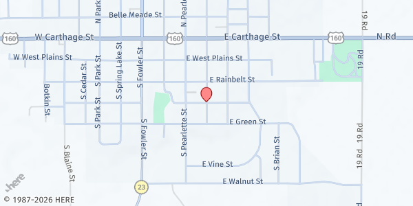 Map showing Meade Food Pantry at 407 E. Naughton St., Meade, KS