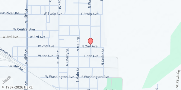 Map showing Mobile Pantry- Medicine Lodge at 180 E 2nd Ave, Medicine Lodge, KS