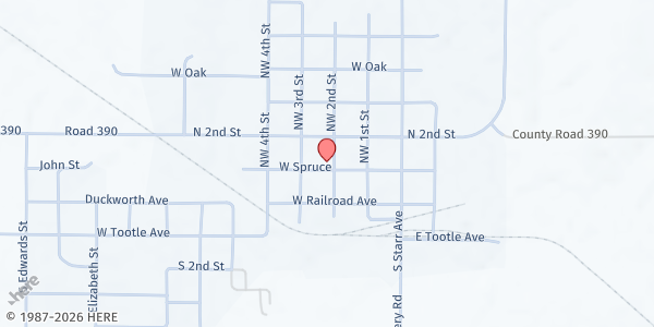 Map showing United Presbyterian Church at 202 W 2nd St, Miltonvale, KS