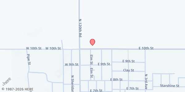 Map showing Love in Action Mobile Food Pantry at 203 E. Tenth St., Minneapolis, KS