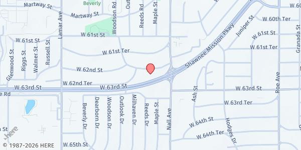 Map showing Mission Community Food Pantry at 5601 W. 62 St., Mission, KS