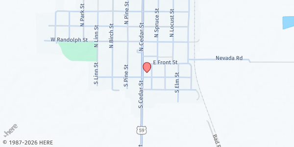 Map showing United Methodist Church at 129 Cedar St, Moran, KS