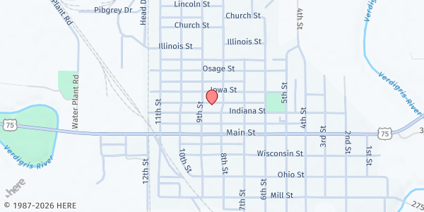 Map showing United Methodist Church - Food Distribution Center at 812 Indiana St, Neodesha, KS