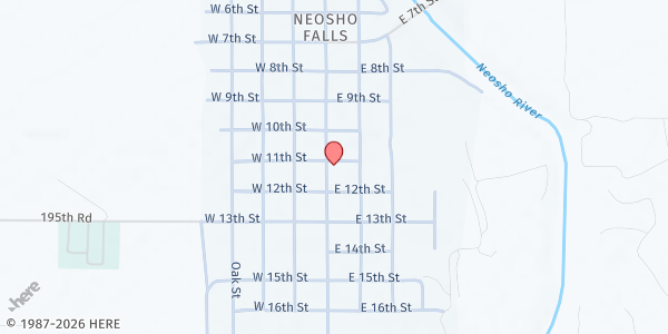 Map showing Neosho Valley Food Pantry at 1101 Main St., Neosho Falls, KS