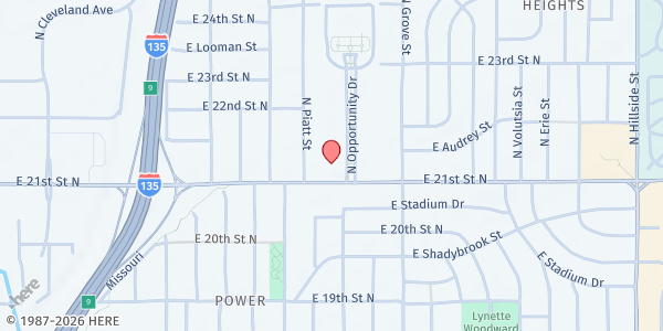 Map showing United Methodist Open Door / Hygiene Pantry at 2130 East 21st Street North, Northeast Millair, KS