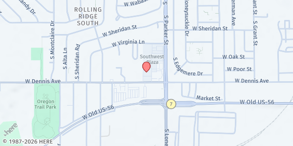 Map showing CCF Dunamis Food Pantry at 911 S Parker Street, Oalthe, KS
