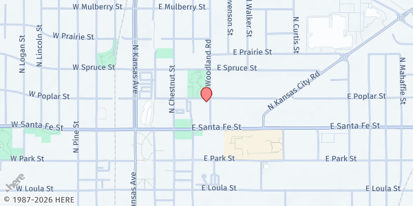 Map showing Catholic Charities - Olathe at 333 E Poplar, Olathe, KS