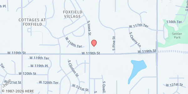 Map showing Catholic Charities - Olathe at 20600 W 119th St, Olathe, KS