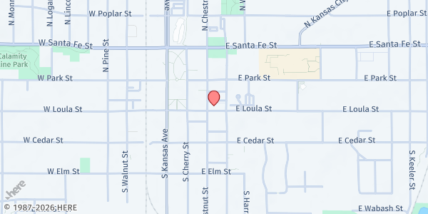 Map showing First Christian Church at 200 E Loula St, Olathe, KS
