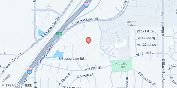 Map showing Heartland Community Church Food Pantry at 12175 S. Strang Line Rd., Olathe, KS