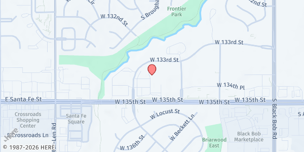Map showing Olathe Downtown Public Library at 16100 W 135th St, Olathe, KS