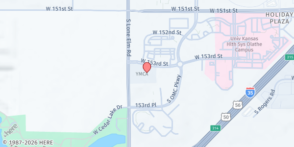 Map showing Olathe YMCA at 21400 W 153rd Street, Olathe, KS