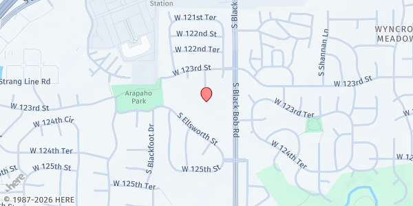 Map showing Open Arms Olathe at 12480 S Black Bob Road, Olathe, KS