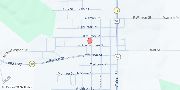 Map showing Jefferson County Service Organization at 410 Liberty, Oskaloosa, KS