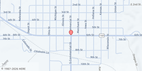 Map showing Oswego Christian Church at , Oswego, KS
