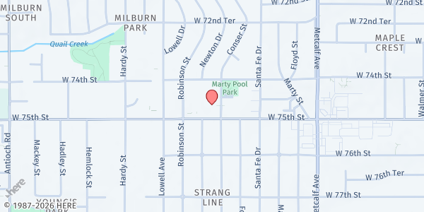 Map showing Overland Park Christian Church - Blessings Box at 7600 W 75 Street, Overland Park, KS