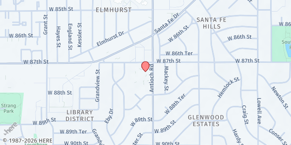 Map showing ReNewed Hope Food Pantry at 8714 Antioch Rd, Overland Park, KS