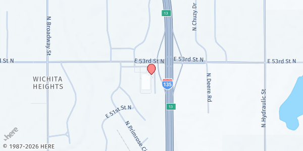 Map showing Word Of Life North Produce Pantry at 915 E. 53rd St. N., Park City, KS