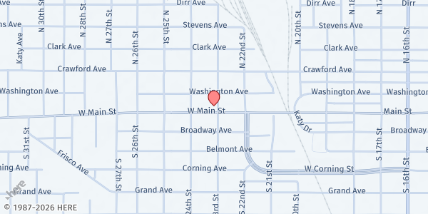 Map showing Labette County Emergency Assist - Sunshine Bldg at 2301 Main Street, Parsons, KS