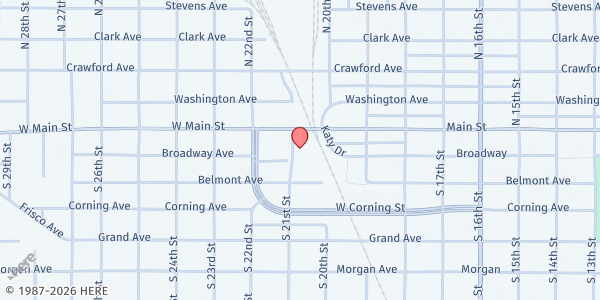 Map showing Wesley UM Grab-and-go Ministry - Parsons at 2020 Main St., Parsons, KS