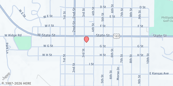 Map showing Phillipsburg Food Pantry at 638 3rd Street, Phillipsburg, KS