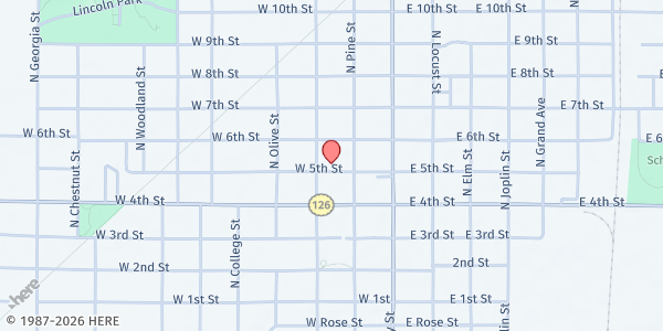 Map showing Creating Legacies Inc Food Pantry at 204 W 5th St, Pittsburg, KS